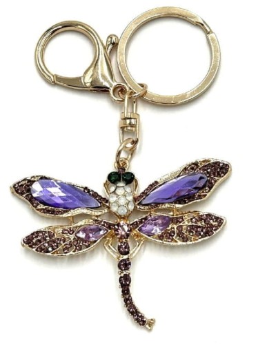 Brelok do kluczy cyrkoniowy ważka fioletowa metal złoty