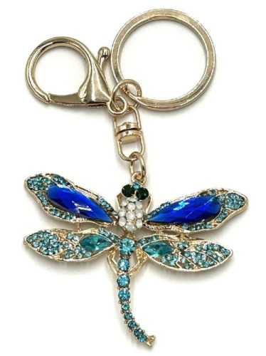 brelok do kluczy cyrkoniowy ważka niebieska metal złota