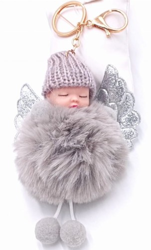 Brelok do kluczy maskotka laleczka szara.