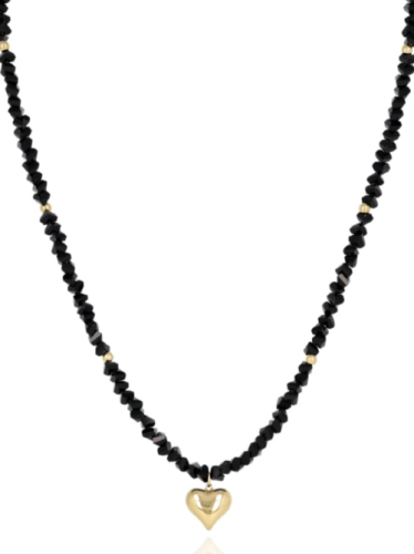 Złoty naszyjnik z serduszkiem i czarnymi kryształkami wykonany ze stali szlachetnej