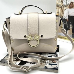 Laura Biaggi damska torebka kuferek z muchą beżowa