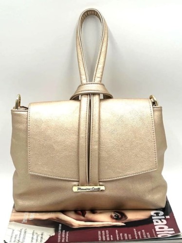 Złota torebka listonoszka Massimo Contti z połyskiem i klapką