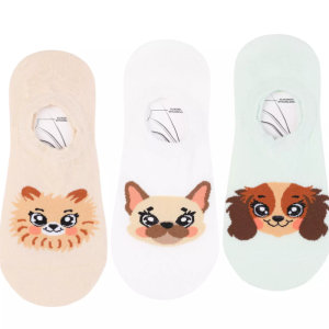 Pastelowe Stopki Damskie z Motywem Psów – 3 Rasy w Zestawie
