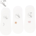 Zestaw 3 par białych stopek damskich z haftem Moraj – księżyc, gwiazdka i kokardka
