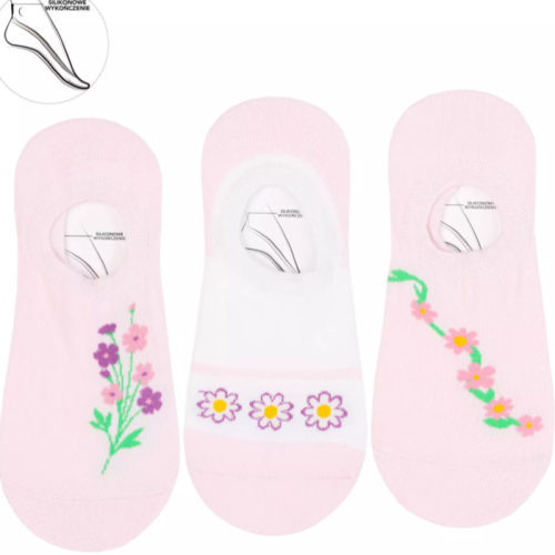 Zestaw damskich stopek z kwiatowym haftem – 3-pak pastelowy, Moraj