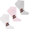 Zestaw 3 par damskich pastelowych skarpetek stopki Moraj z misiem – białe, różowe i szare, rozmiar 38–41