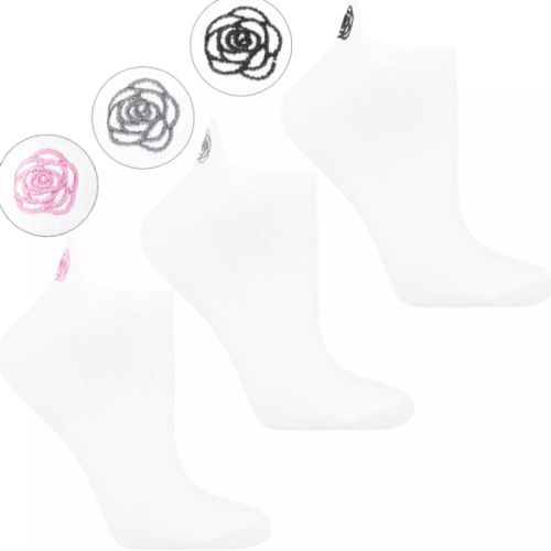 3-pak skarpetek damskich stopki Moraj z kolorowymi kwiatuszkami – biały, różowy, szary, rozmiar 38-41