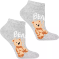 Szare stopki damskie z uroczym motywem misia i napisem BEAR – Moraj, rozmiar 38-41