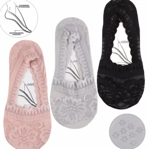 Damskie koronkowe stopki Moraj – 3-pak pastelowo-klasyczny | Rozmiar 38–41 | Silikon, bawełna