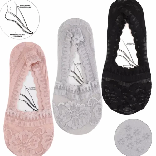 Trzypak koronkowych stopek damskich Moraj – różowe, szare, czarne