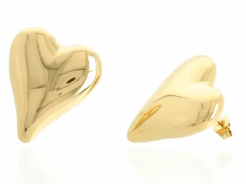 Kolczyki złote stal szlachetna w kształcie dmuchanego serca – widok z przodu