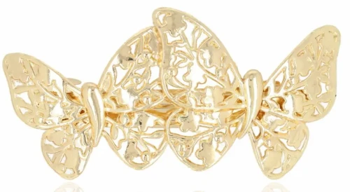 Złota spinka do włosów automat z ażurowymi motylkami – elegancki dodatek